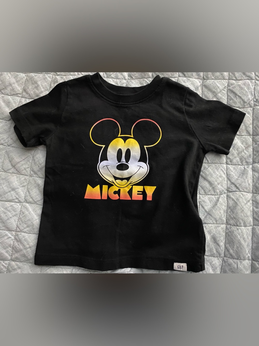GAP Black Mickey Graphic Tee with Yellow and Red Accent